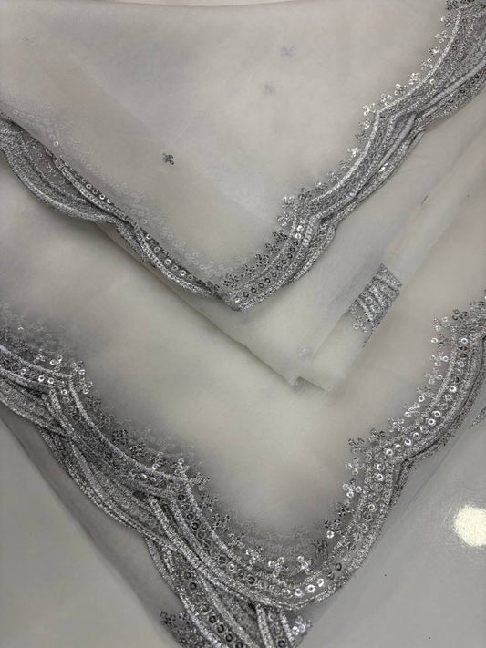 Pure Organza Sequence Dupatta with 4-Side Cutwork Dupatta