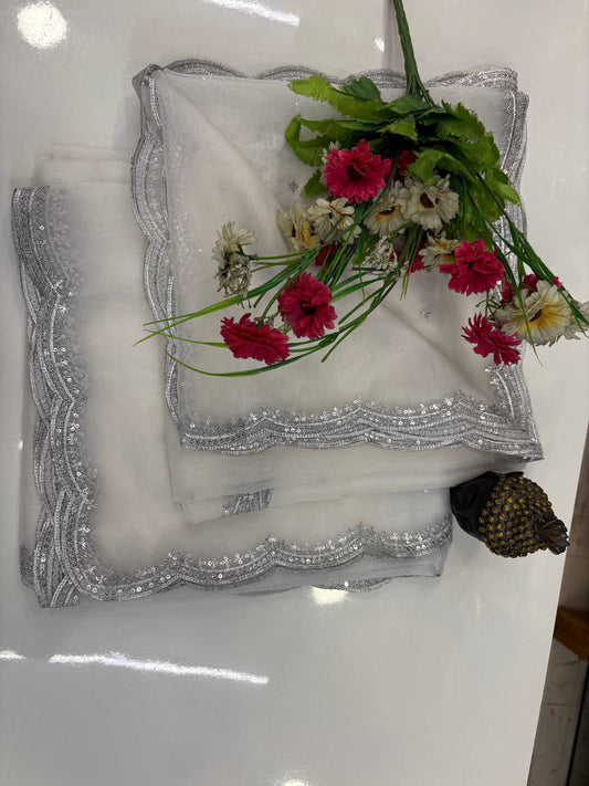 Pure Organza Sequence Dupatta with 4-Side Cutwork Dupatta