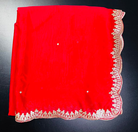 Designer Sequence Dupatta with Elegant Cutwork Border