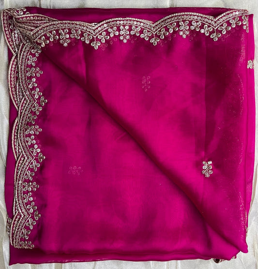 4-Side Designer Pink Cutwork Dupatta