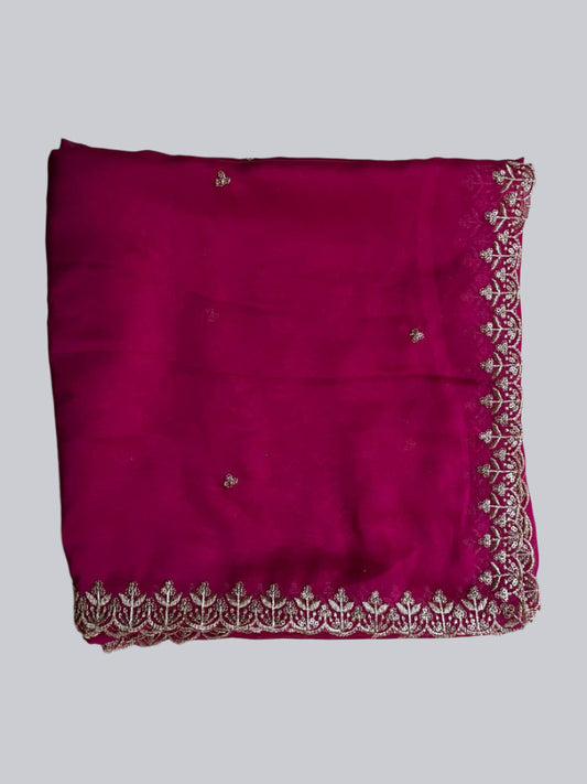 Elegant Pink Designer Cutwork Dupatta with Sequin Detailing