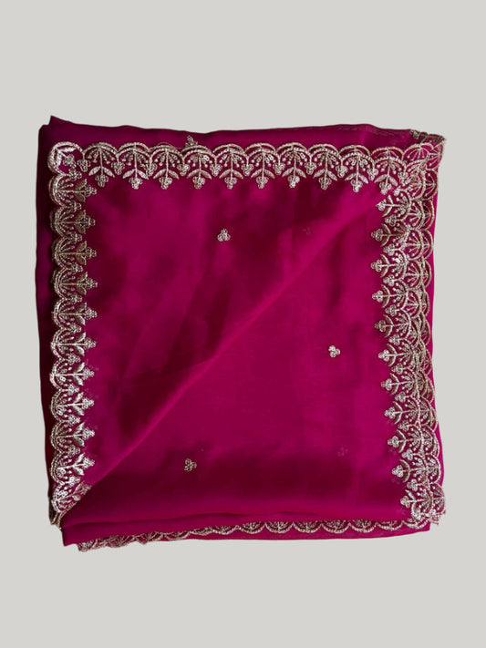 Elegant Pink Designer Cutwork Dupatta with Sequin Detailing