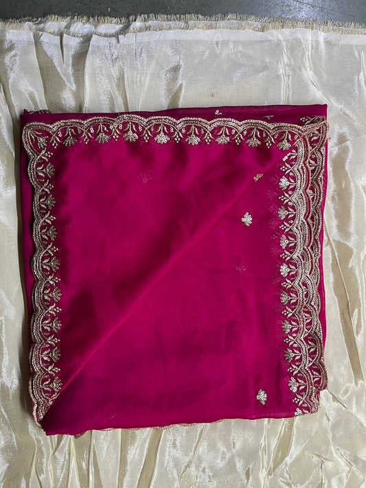 4-Side Pink Rangoli Designer Dupatta