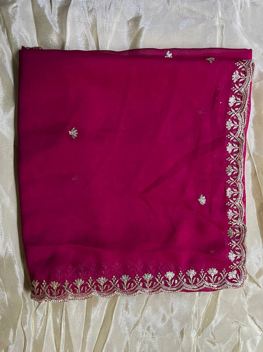 4-Side Pink Rangoli Designer Dupatta