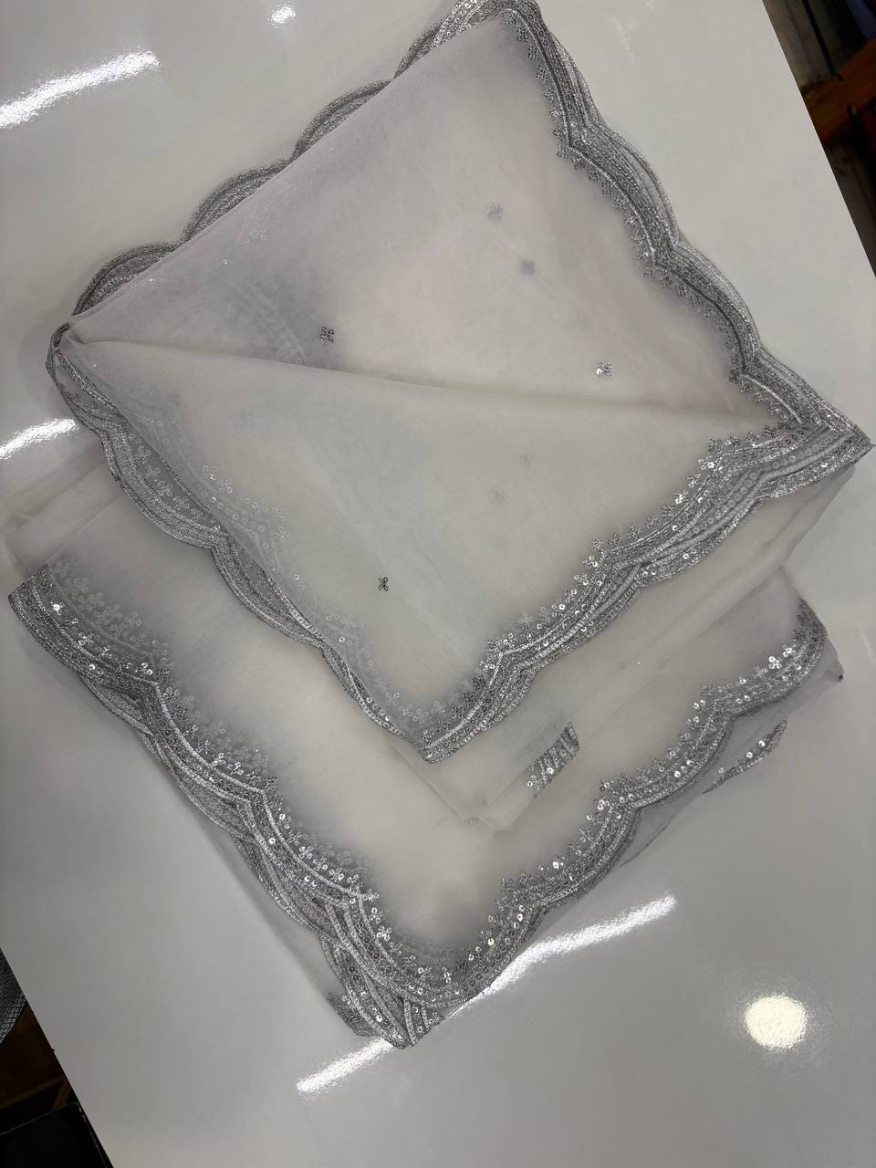Pure Organza Sequence Dupatta with 4-Side Cutwork Dupatta