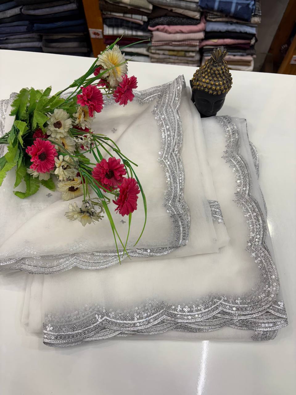 Pure Organza Sequence Dupatta with 4-Side Cutwork Dupatta