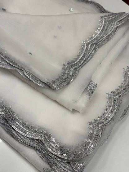 Pure Organza Sequence Dupatta with 4-Side Cutwork Dupatta