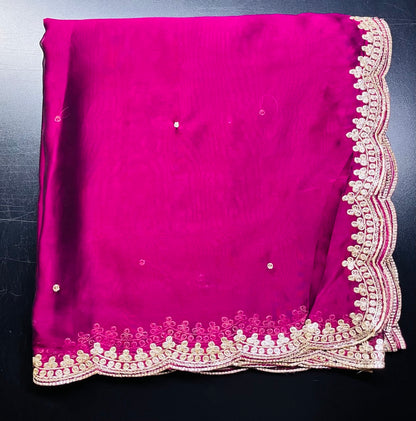 Designer Sequence Dupatta with Elegant Cutwork Border