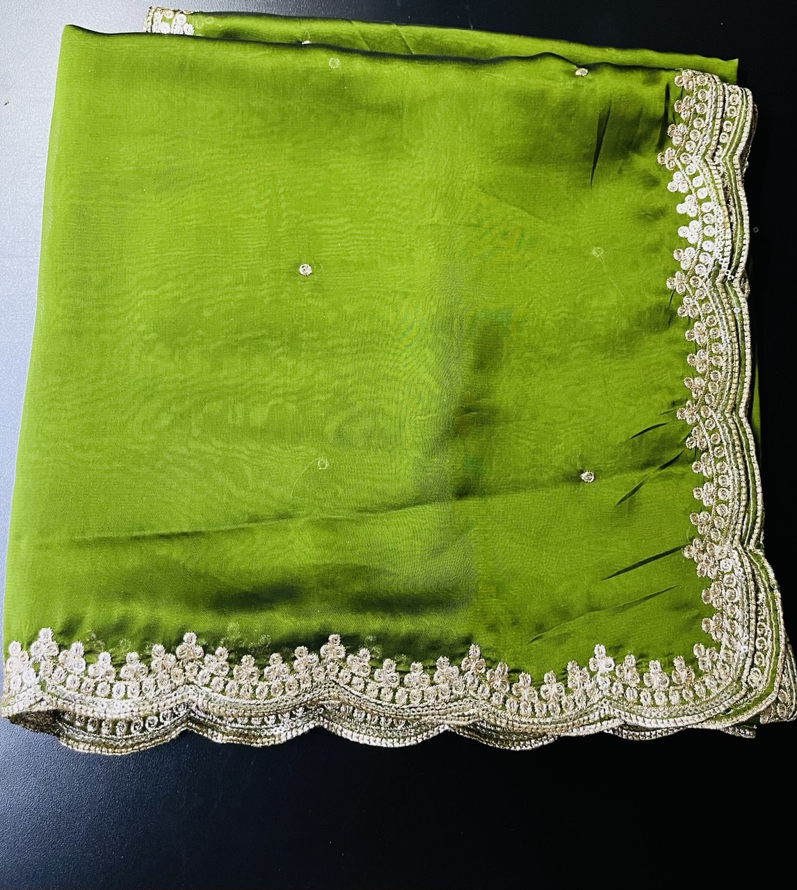 Designer Sequence Dupatta with Elegant Cutwork Border