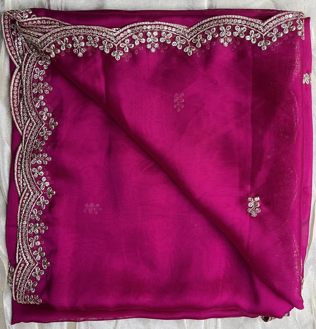 4-Side Designer Pink Cutwork Dupatta