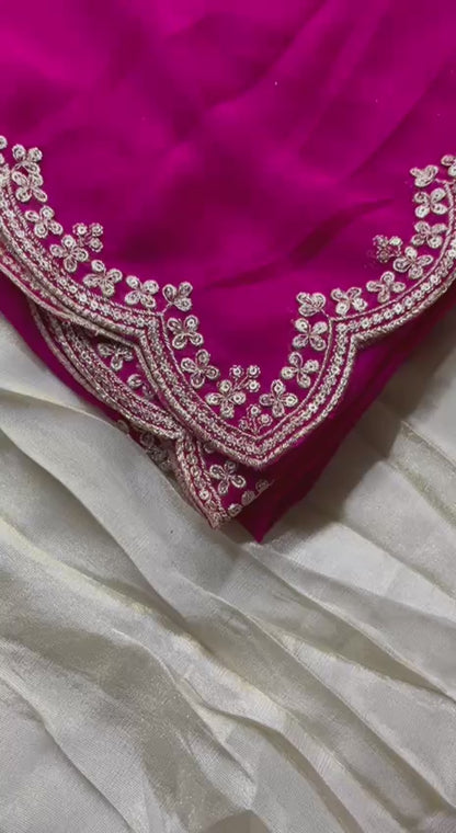 4-Side Designer Pink Cutwork Dupatta