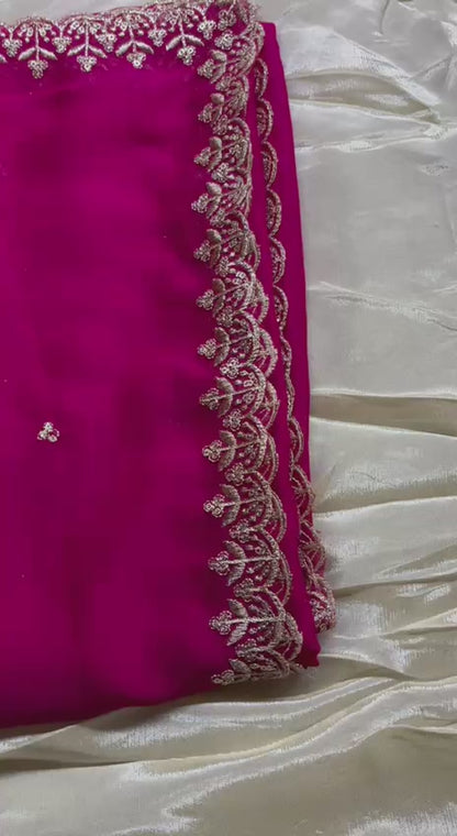 Elegant Pink Designer Cutwork Dupatta with Sequin Detailing